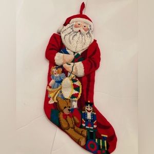 Vintage needlepoint Santa with toys stocking